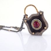 Convertible Clasp Necklace With Gold, Vibrant Tourmaline, Ebony-Carved & Diamonds On Silver