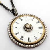 An Exquisite Necklace Made of Gold and Silver, Featuring An Antique Watch Dial Adorned With Diamo...