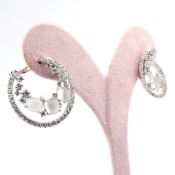 18K White Gold Earrings Detailed With Moonstone and Brilliant Diamonds