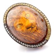 Exquisite Hand-Made Gold-Silver Ring With Topaz Reversely Engraved Intaglio Leo & Brilliant Diamo...