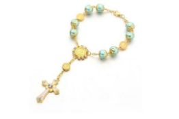 Title: 10 x Blue Gold Rosary Beads Bracelet L14a Description: Surplus Amazon Stock - Colours&