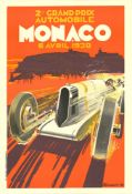 Vintage 1930 Monaco Grand Prix Poster. Limited Editon 500 1985. Certificate of Provenance.