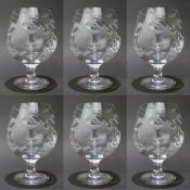 Set of 6 Cut Crystal Fuschia Brandy Balloons