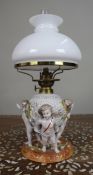 Dresden Porcelain Oil Lamp with Cherubs, c.1890
