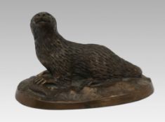Cold Cast Bronze Sculpture of an Otter with Fish