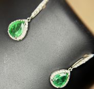 Beautiful 3.21ct Natural Emerald Earrings With Natural Diamonds & 18k Gold
