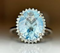 Beautiful 2.39 CT Natural Aquamarine Ring With Natural Diamonds & 18k White Gold