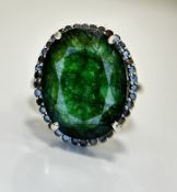 Beautiful Natural Emerald 11ct With Natural Black Diamonds & 18k Gold
