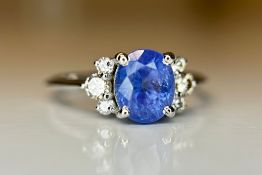 Beautiful 1.79 CT Natural Ceylon Blue Sapphire Diamonds & 18k Gold
