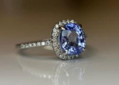 2.51 CT Unheated/Untreated Ceylon Cornflour Blue Sapphire Diamonds & 18k Gold