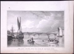 Saltham Creek Bridge Over the Plym Devonshire Antique 193 Years-Old Steel-Engraving-21