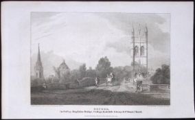 Oxford Magdalen Bridge & Radcliffe Library Antique 212 Years-Old Steel-Engraving-44