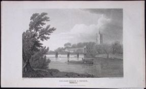 London Fulham Bridge & Church Antique 200 Years-Old Steel-Engraving-107