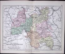 Oxford & Buckingham 1895 Antique Victorian Detailed Coloured Map.