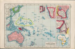 WW1 Fate of the German Colonies Coloured Antique Detailed Map 1922.