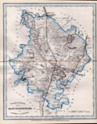Huntingdon Cambridgeshire Cruchley Scarce Antique Railways & Stations Coloured Map.
