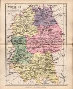 County Wiltshire 1895 Antique Victorian Detailed Coloured Map.