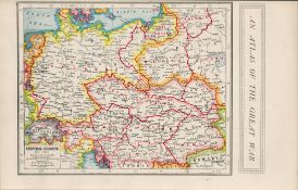 WW1 The Great War Central Europe Coloured Antique Detailed Map 1922.
