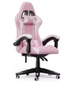 Pink Gaming Chair Ergonomic, Reclining, Headrest & Lumbar Support High-Density Foam, Adjustable H...