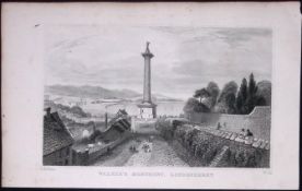 Londonderry Walkers Monument 194 Years Old Antique Steel Engraving-39