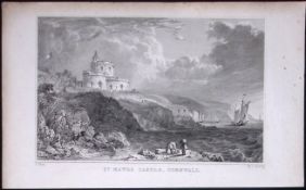 Cornwall St Mawes Castle Antique 193 Years-Old Steel-Engraving-37