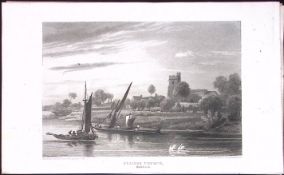 Staines Church Middlesex Antique 200 Years-Old Steel-Engraving-254