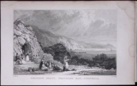 Cornwall Sharrow Grott, Whitsand Bay Antique 193 Years-Old Steel-Engraving-43