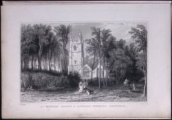 Cornwall St Mawgan Church & Nunnery Antique 193 Years-Old Steel-Engraving-6