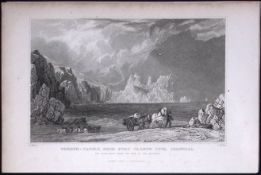 Cornwall Treryn-Castle & Port Carnow Antique 193 Years-Old Steel-Engraving-21