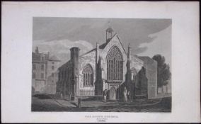 London City The Dutch Church Antique 200 Years-Old Steel-Engraving-121