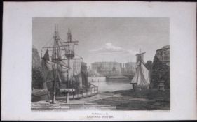 Entrance to London Docks Antique 200 Years-Old Steel-Engraving-91