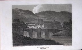 Llangollen Town & Bridge Wales Antique 213 Years-Old Georgian Steel-Engraving-196