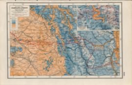 WW1 Western Front Champagne & Verdun Antique Coloured Detailed Map 1922.