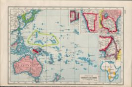 WW1 Fate of the German Colonies Coloured Antique Detailed Map 1922.