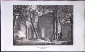 Valle Crucis Abbey Wales Antique 213 Years-Old Georgian Steel-Engraving-197
