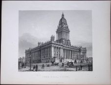 Yorkshire the Town Hall Leeds Antique Victorian 150 Years-Old Engraving-8