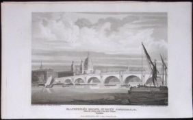London Blackfriars Bridge Antique 200 Years-Old Steel-Engraving-92