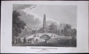 London St James Park Chinese Pagoda Antique 200 Years-Old Steel-Engraving-90