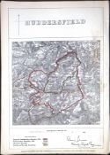 Huddersfield Yorkshire Boundary Commission 157-Year-Old Coloured Antique Map.