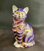 Vintage Royal Crown Derby Bone China Cat Paperweight