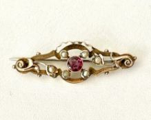 Antique Yellow Gold Pin Brooch With Seed Pearls