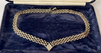 1980s Vintage Gold Plated Watch Band Necklace With Clear Crystal Motif