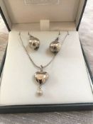 Silver Heart Pendant & Ball Drop Earring Set