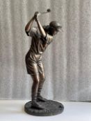 Bronze Effect Resin Statue of A Lady Golfer.