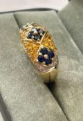 14ct Yellow Gold Sapphire, Citrine & Diamond Gypsy Ring With Valuation
