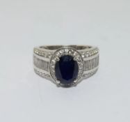 Large Blue Sapphire & White Topaz Ring With Valuation