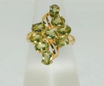 Stunning Peridot Cluster Gold Plated Silver Ring