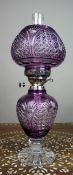 Fine Stourbridge Amethyst Overlay Crystal Oil Lamp
