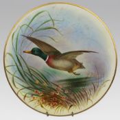 Antique 19th C. English Hand Painted Porcelain Plate Mallard Duck