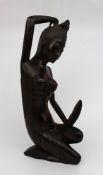 Vintage Balinese Hardwood Sculpture â€“ Seated Woman with Mirror
